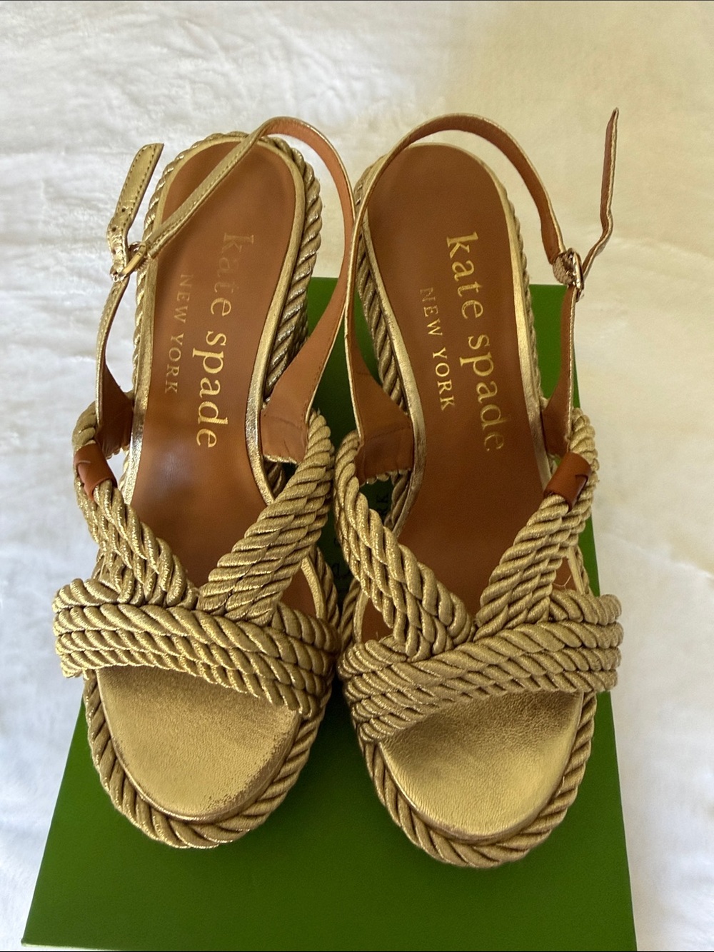 Kate Spade Tahiti Woven Metallic Pale Gold Wedge Sandals - Women's - Picture 5 of 13
